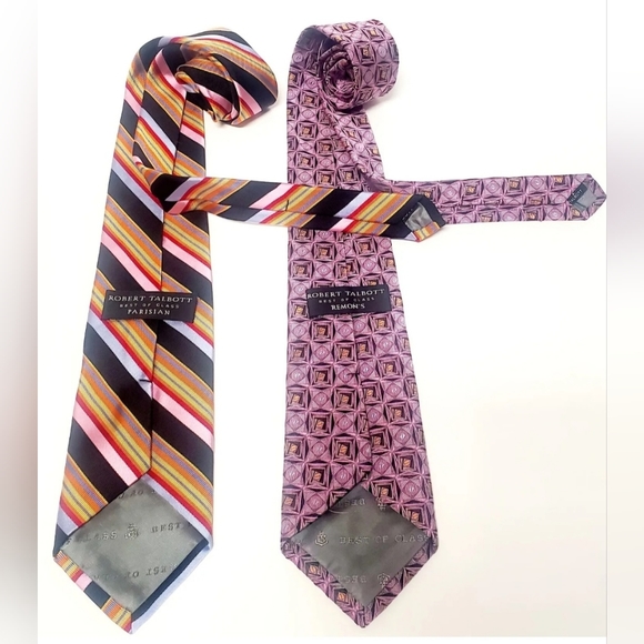 Robert Talbott Tie Duo of Luxe Vibrant Neckties 1 Stripe 1 Geometric Black/Pink - Picture 5 of 10